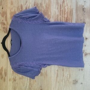 J. Crew Blue Linen Tee with Crochet Trim Size Small